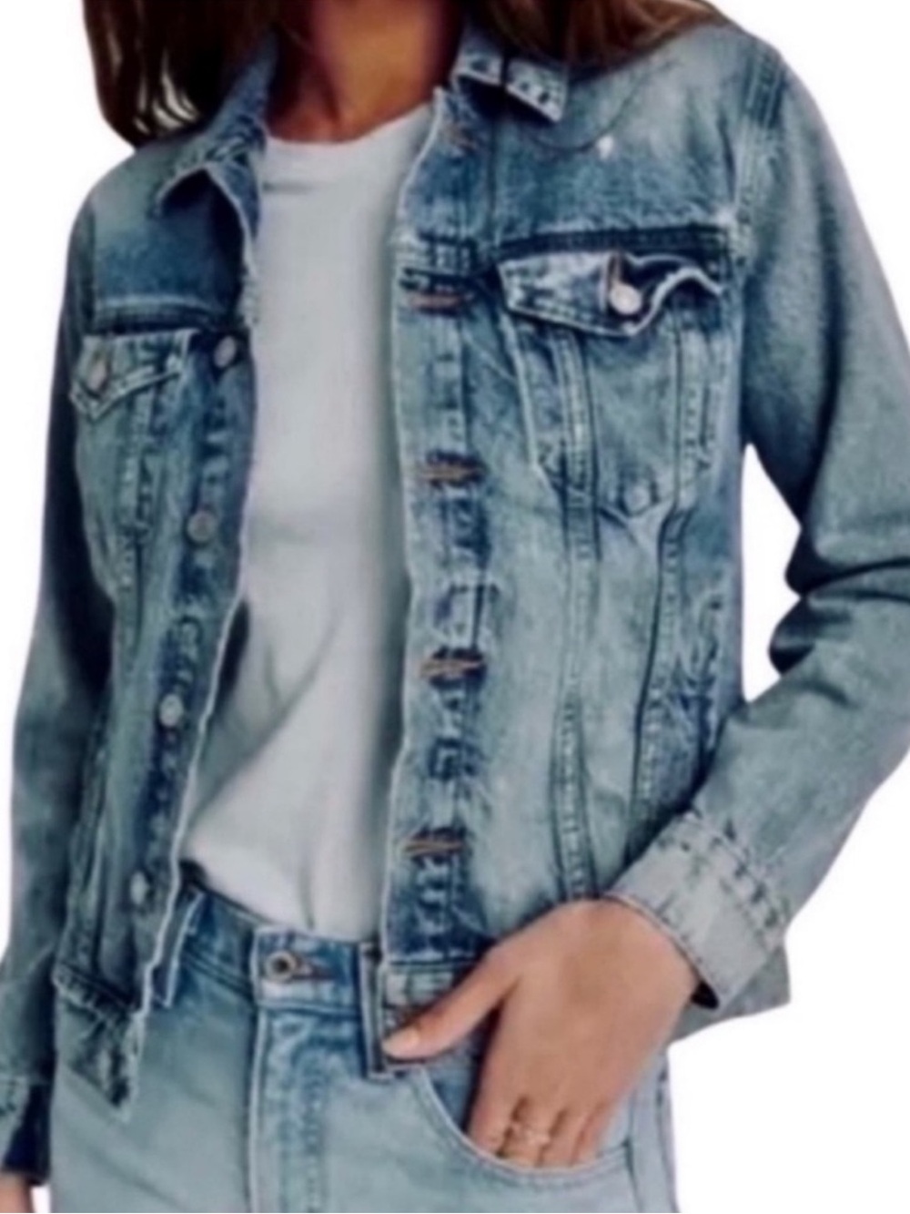 NEW Lucky Brand Trucker Jean Jacket Lightly Distressed Denim Wash Blue Size